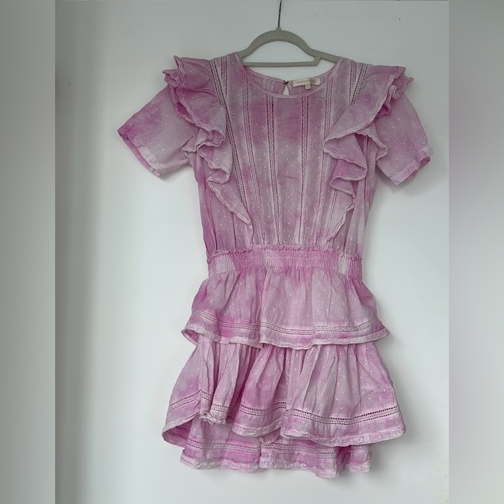 LoveShackFancy Pink Eyelet Ruffle Tiered Mini Dress